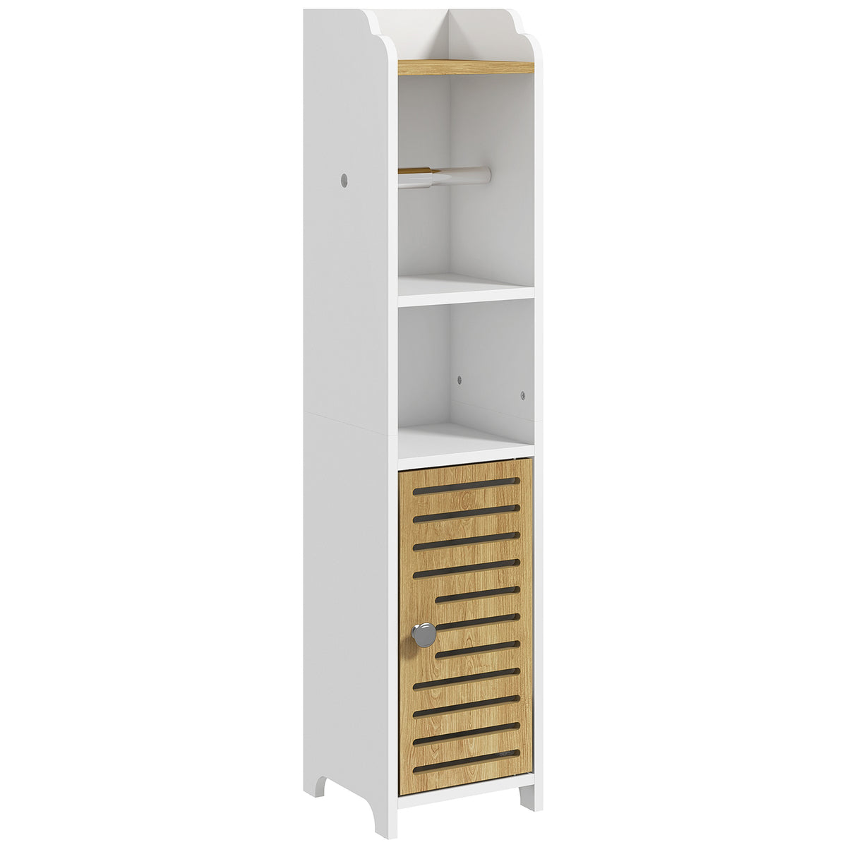 kleankin Badezimmerregal aus Spanplatte mit Regalen und unterem Schrank, 18x20x90 cm, Weiß