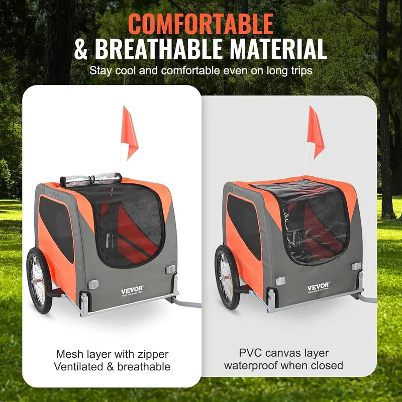 VEVOR Collapsible Dog Bike Trailer – 3 Weight-Capacity Options (66/88/100 lbs), Quick-Release Wheels & Safety Flag