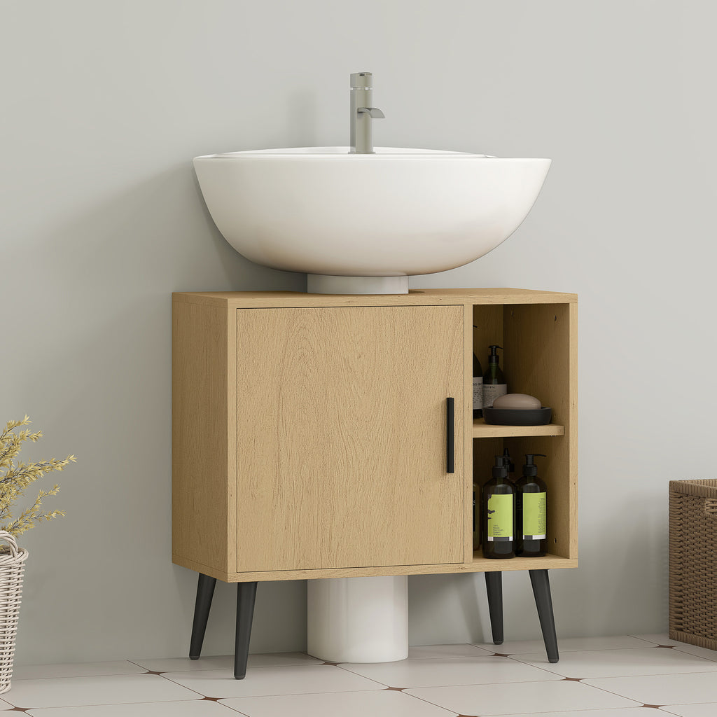 HOMCOM Badezimmer Unterschrank mit Soft-Close-Tür und verstellbarem Regal, 60 x 30 x 59,5 cm, Eiche