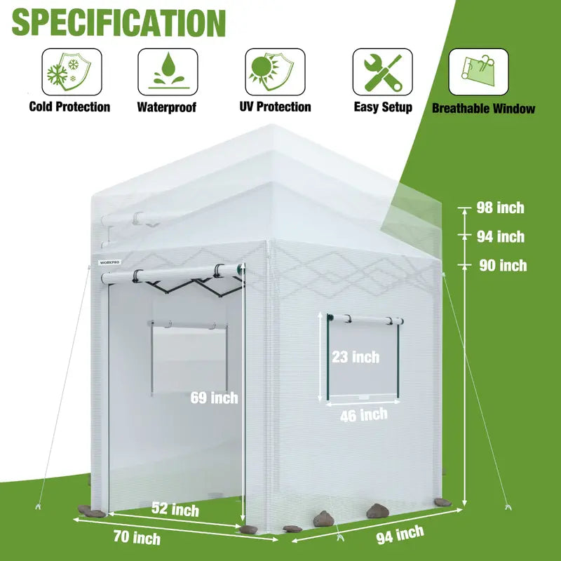WORKPRO 8′ × 6′ Freestanding Portable Greenhouse – Easy-Assembly Growing Tent