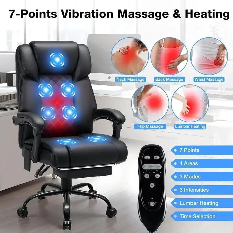 Reclining High-Back Office Chair – Built-In Heating and Full-Body Massage Functionality
