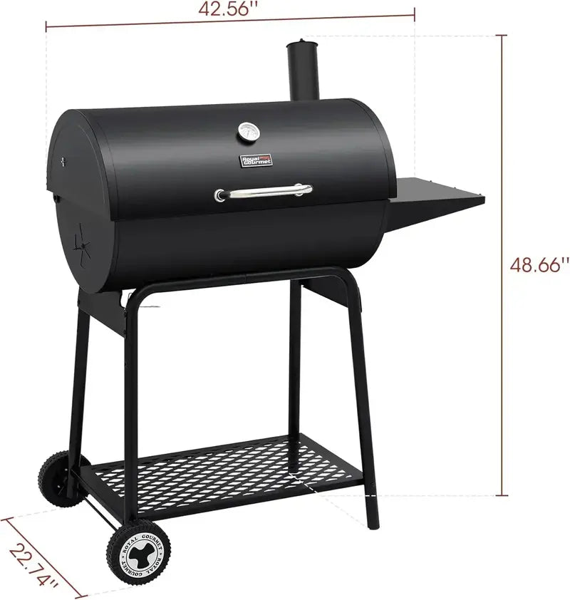 Royal Gourmet 30-Inch Charcoal Barrel Grill with Side Shelf – Outdoor BBQ for Backyard Cooking