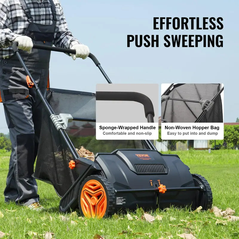VEVOR 21-Inch Push-Type Lawn Sweeper for Leaves, Grass Clippings, and Debris Collection