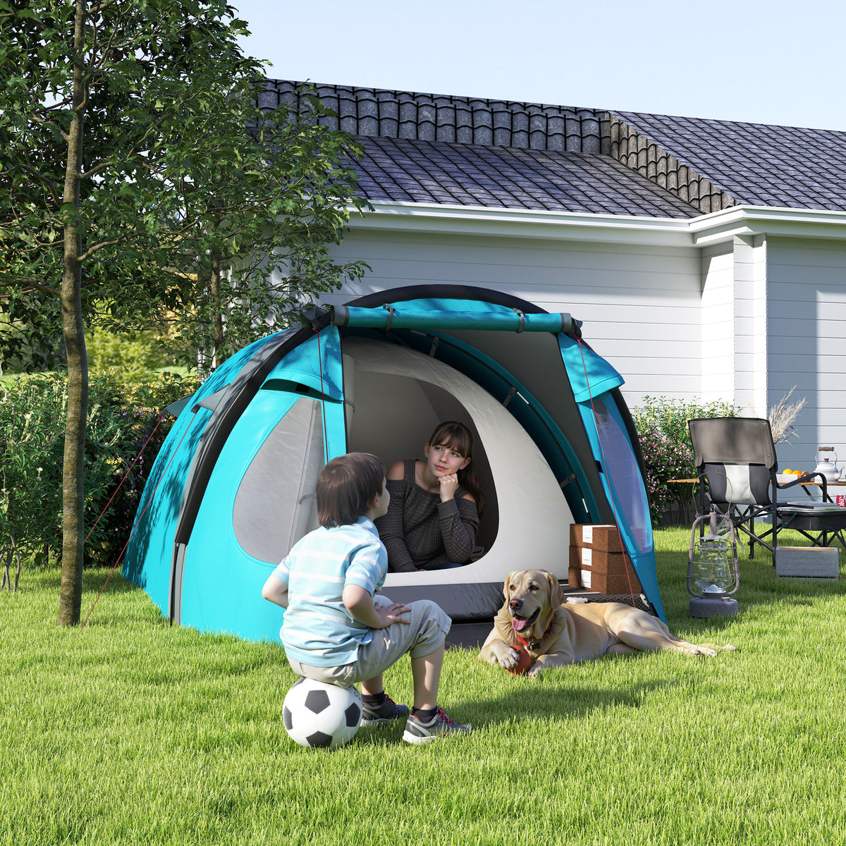 Outsunny Camping Zelt 2-4 Personen, familien Dome Zelt wasserdicht, mit Fenstern, Tasche, Tragetasche Himmelblau