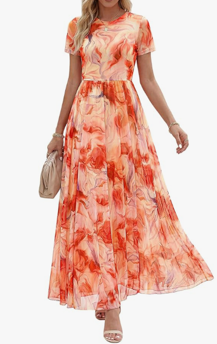 Summer Dresses for Women 2026 Formal Short Sleeve Floral Homecoming Dress Maxi Wedding Guest Vacation Outfits
