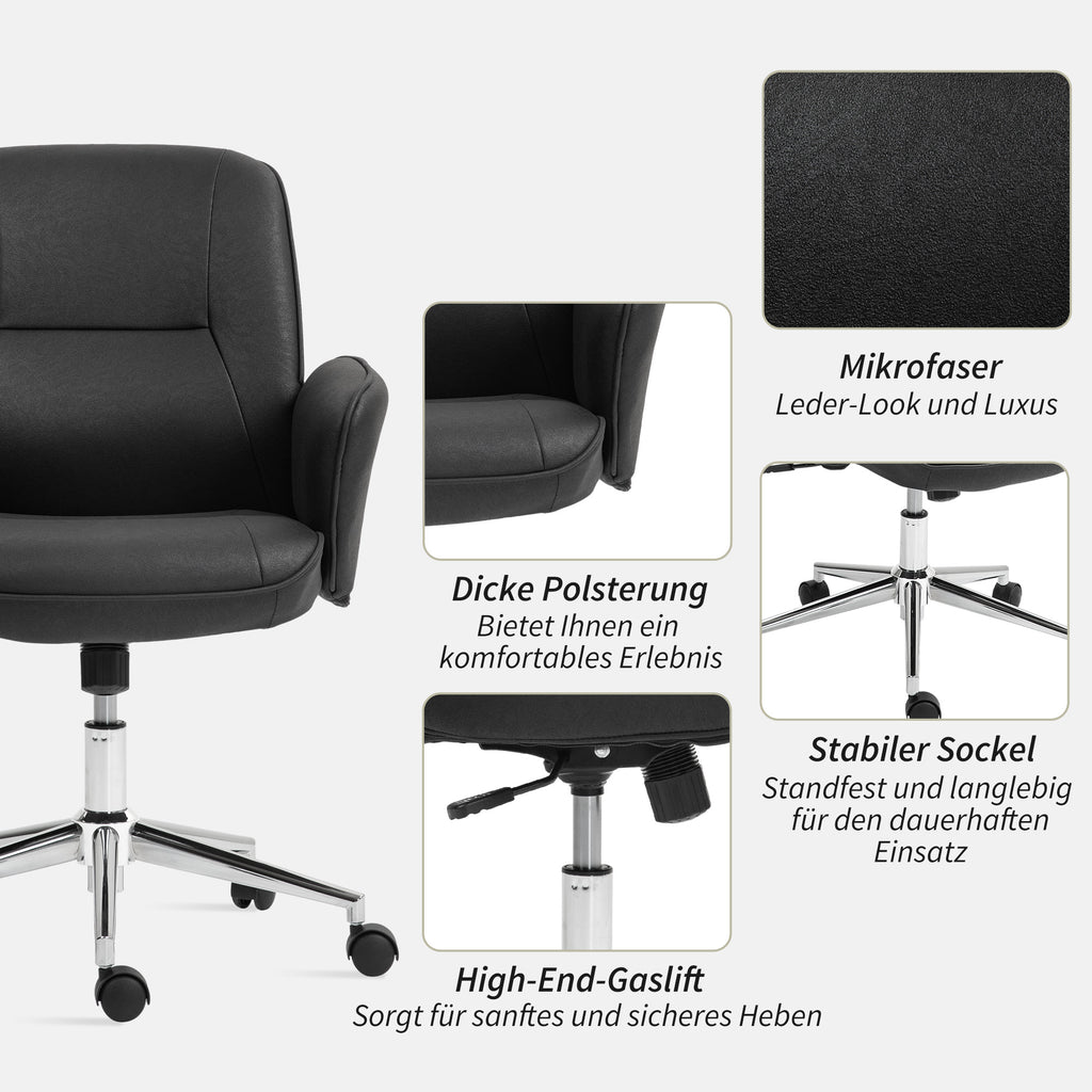 Vinsetto Bürostuhl, höhenverstellbar, atmungsaktiver Bezug, Wippfunktion, bis 120 kg, Schwarz