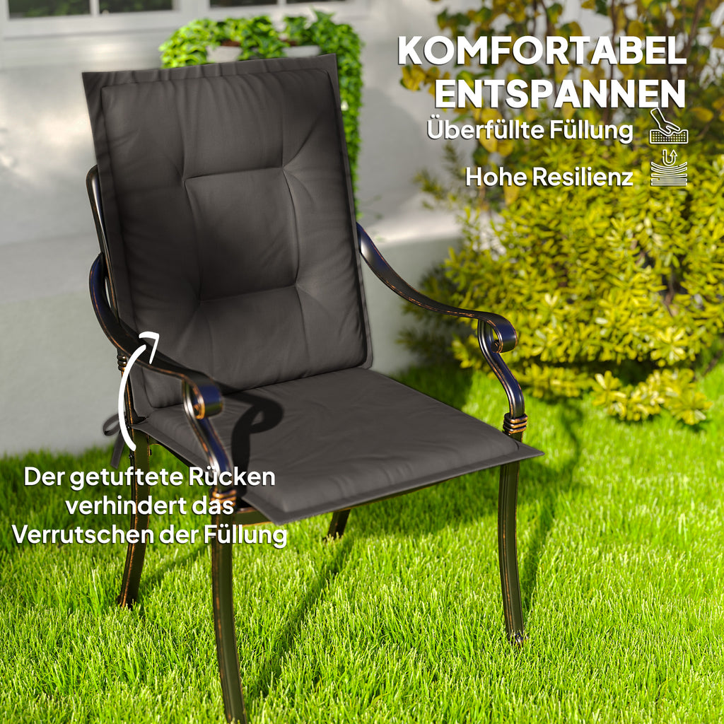 Outsunny 4er Set Sitzkissen 108 x 50 x 5 cm Stuhlkissen mit Bändern, Outdoor Indoor Sitzauflage Dunkelgrau