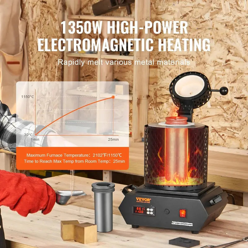 SKYSHALO Electric Gold Melting Furnace 1+3KG, 1350W, 1150? with Digital Control for Jewelry & Metal Casting