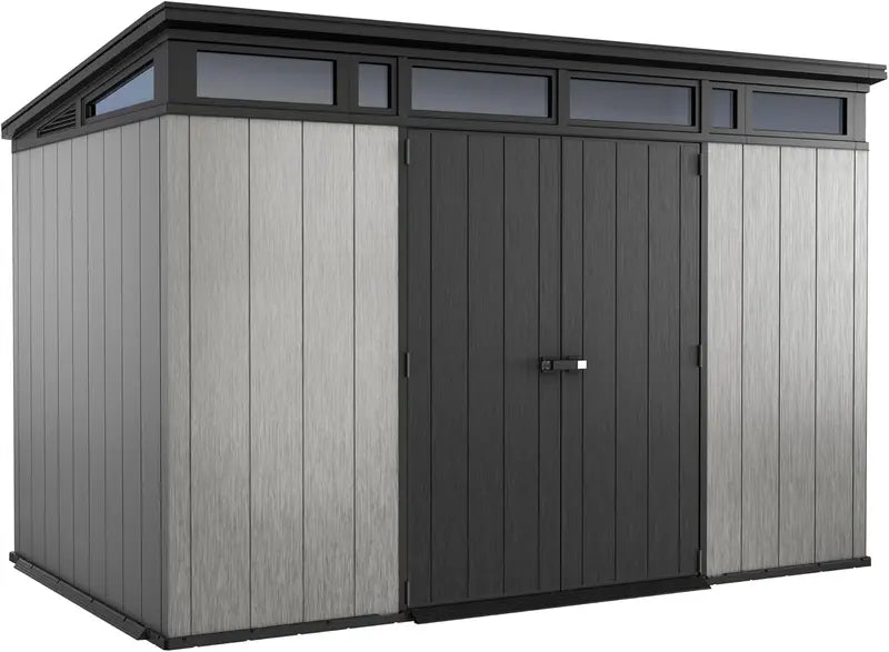 Keter Artisan 11′ x 7′ Modern Resin Storage Shed – Grey & Black, Ideal for Patio Furniture & Garden Gear