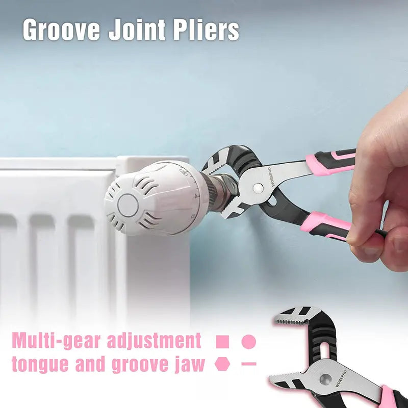 WORKPRO 4-Piece Pink Pliers Set – Ergonomic Grip Tools with Pink Ribbon Packaging