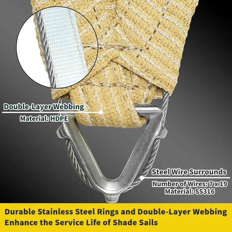 ShadeMart 12′ x 16′ Beige Pro Ring Shade Sail: 260 GSM Commercial-Grade UV-Blocking Fabric with Reinforced Corners, UPF 50+ Rating, and 5-Year Warranty