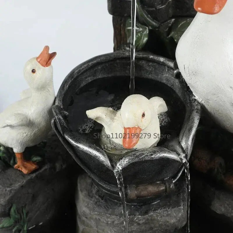 Lunaverde Solar-Powered Garden Fountain Statue – Duck & Squirrel Design with Warm LED Glow, Weatherproof Resin for Patio or Balcony