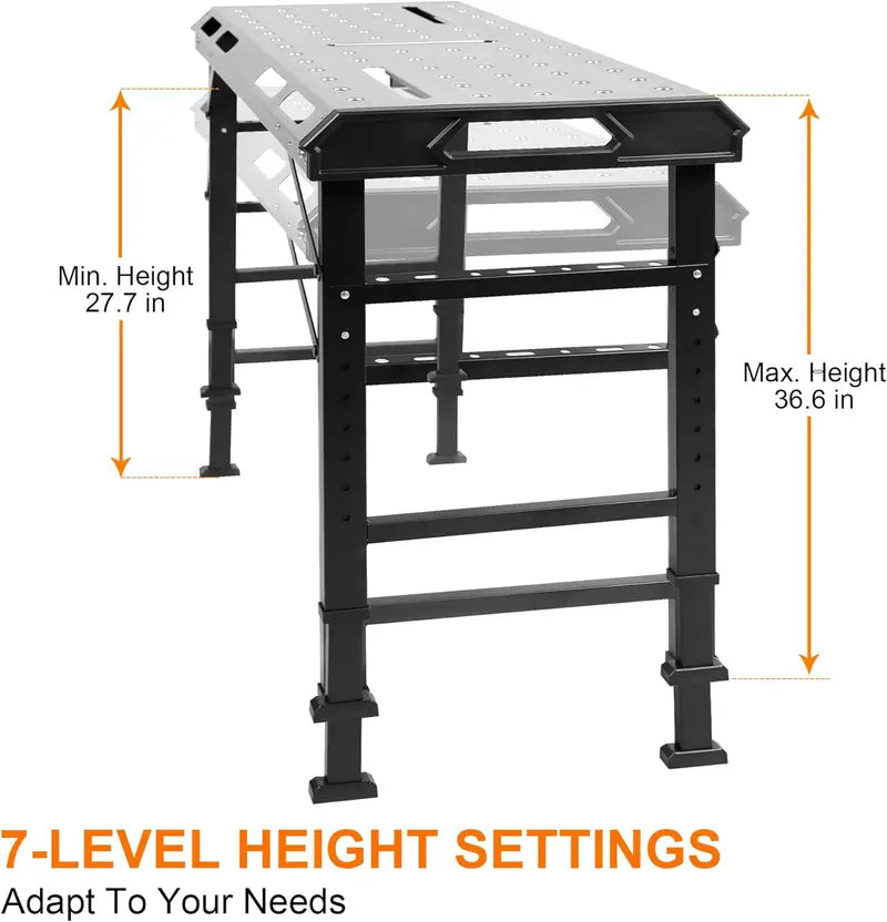 WORKESS Folding Welding Table – Heavy-Duty Adjustable Metal Workbench with 1000 lbs Load Capacity