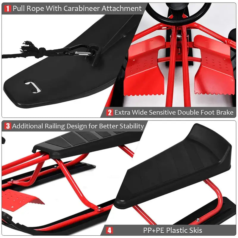 Snow Racer Twin-Brake Sled – Ski-Style Slider Board for Winter Recreation