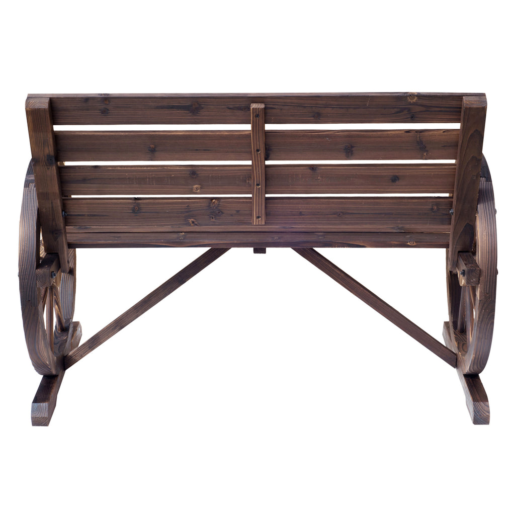 Outsunny Gartenbank 2-Sitzer Sitzbank Holzbank Wagenrad mit Armlehne Landhausstil Tannenholz Braun 105,5 x 59 x 75 cm