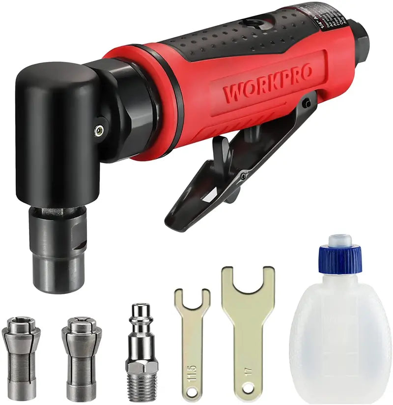 WORKPRO Pneumatic Air Angle Die Grinder – 1/4-Inch Right-Angle Grinding Tool Kit