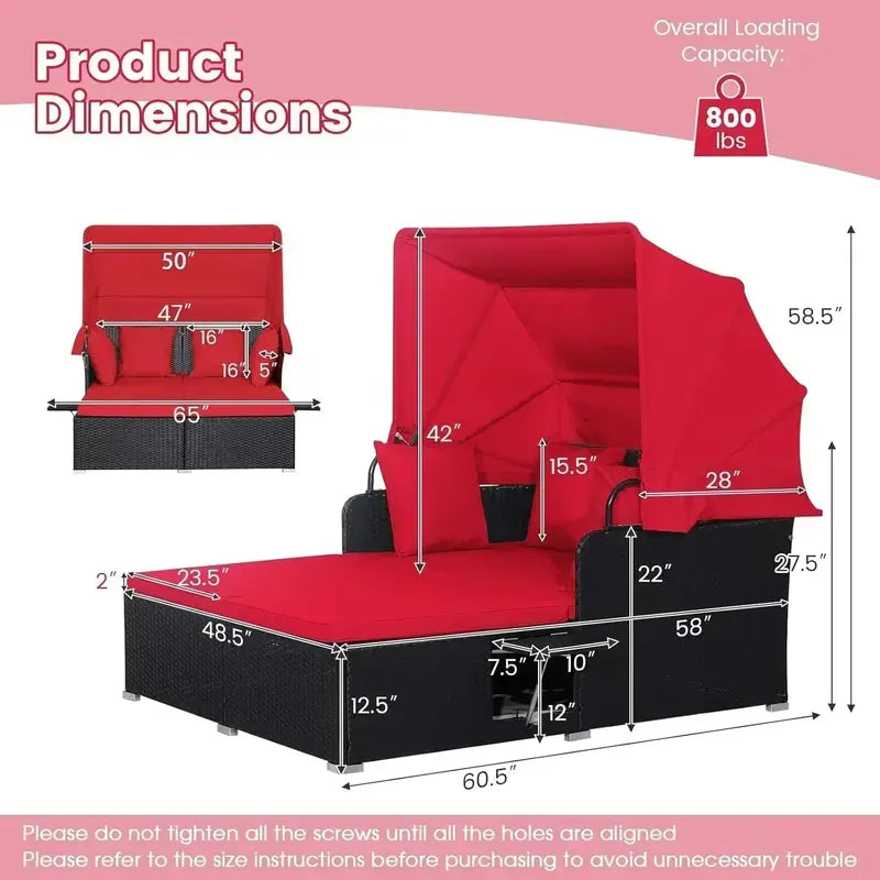 RELAX4LIFE Outdoor Wicker Daybed — Patio Sunbed with Removable Canopy & Four Cushion Pillows