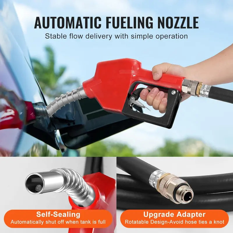 Red 48-Gallon Dual-Fuel Transport Tank – 12V Electric Pump, 10.6 GPM Transfer Rate, Heavy-Duty Hose & Auto Fueling Nozzle