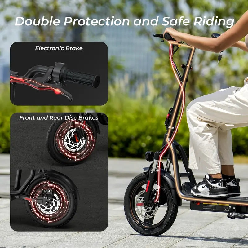 iScooter Foldable Electric Scooter with Seat – 37-Mile Range, Triple-Speed Modes (28/19/15.6 mph), Dual Suspension & Front Basket