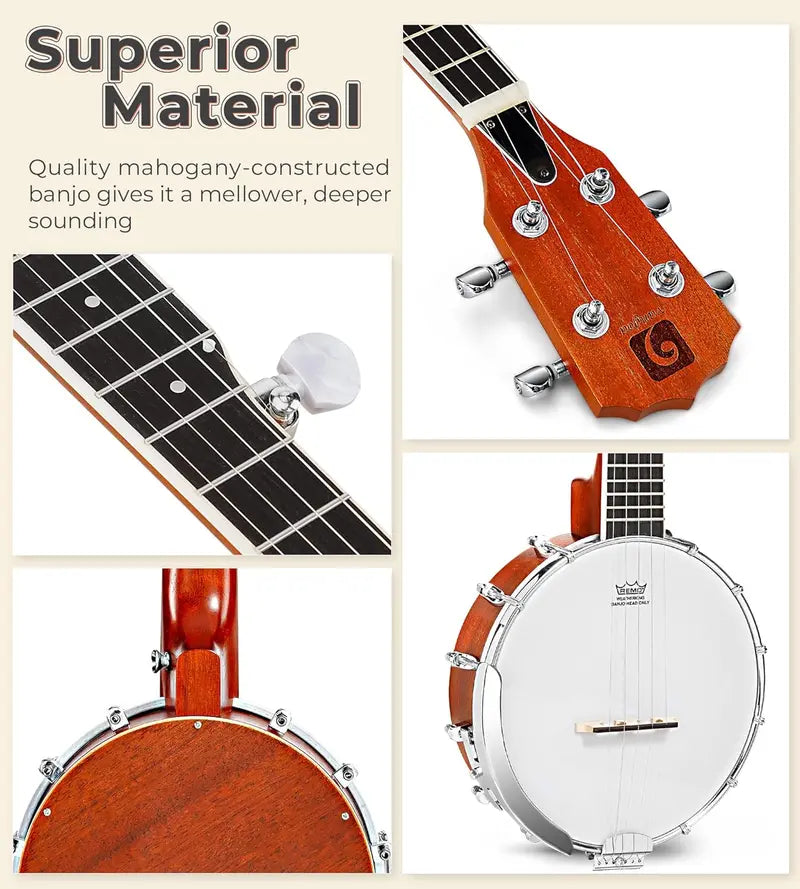 Vangoa 38-Inch 5-String Banjo Set with Resonator, Remo Head, Mahogany Body, Beginner Kit