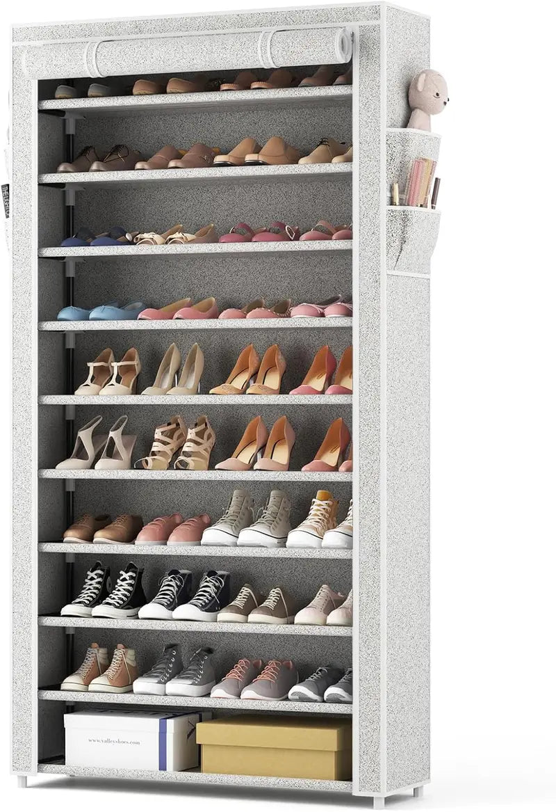 ROJASOP 10-Tier Covered Shoe Rack – Stackable Tall Storage Shelf with Dust Covers