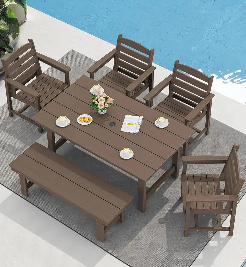 SERWALL HDPE 7-Piece Outdoor Dining Set — All-Weather Aluminum Frame Dining Table and Chair Collection