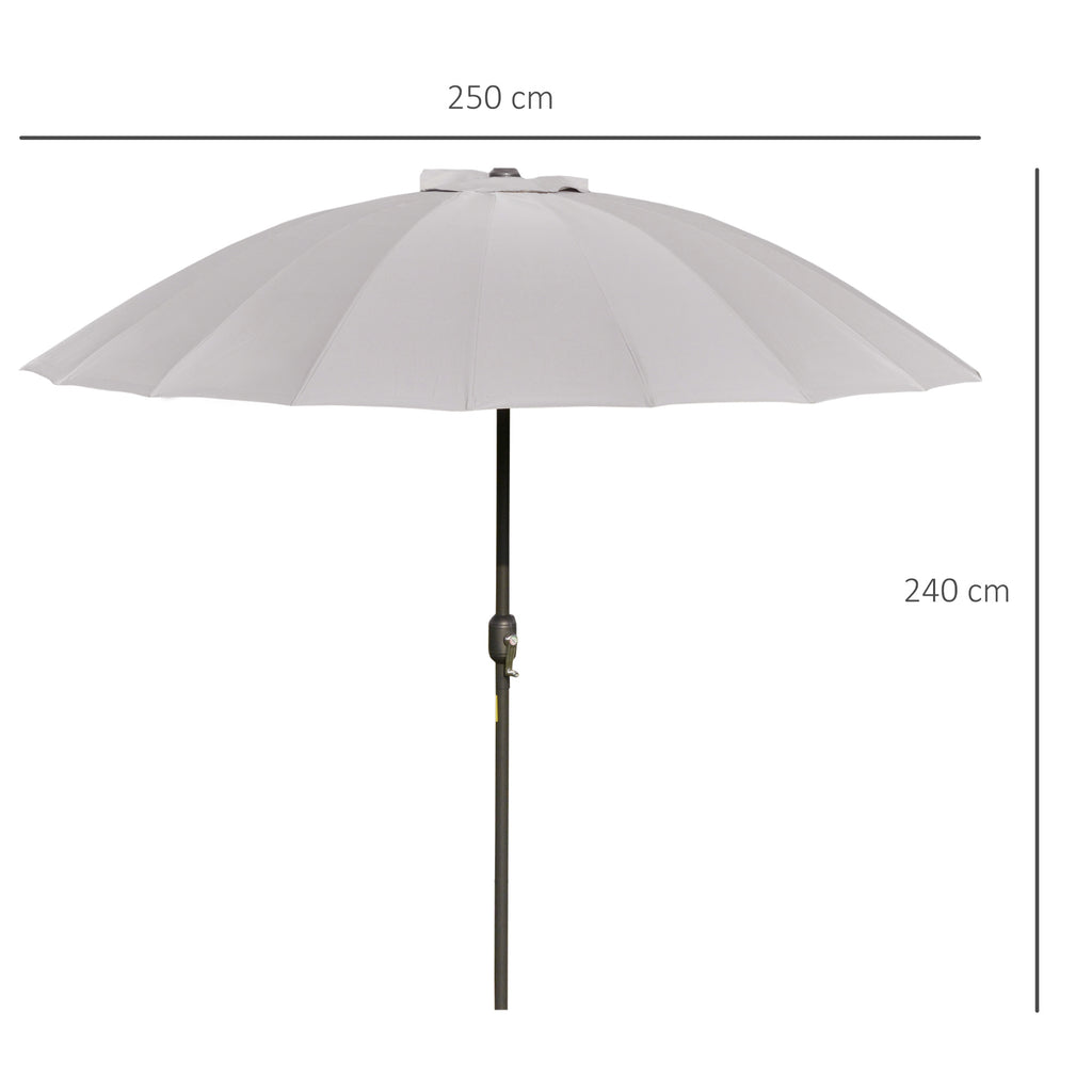 Outsunny Sonnenschirm runder Gartenschirm neigbar mit 18 Glasfaserstreben Kurbel Mast aus Metall Glasfaser Ø 2,5 m dichtes Polyester-Gewebe in Grau