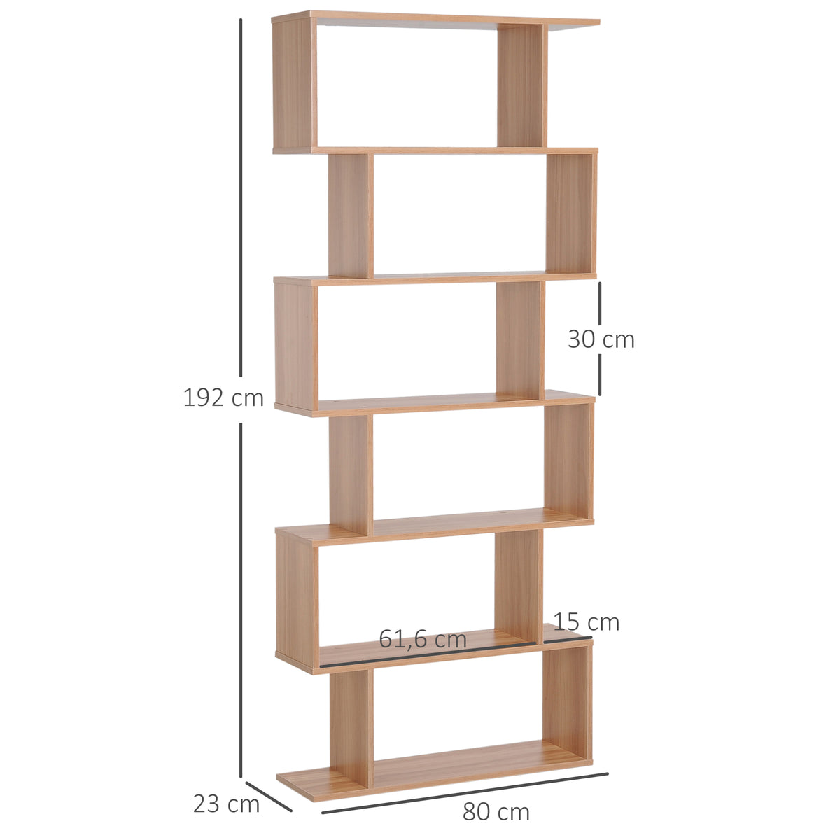HOMCOM Bücherregal Wandregal Raumteiler mit 6 Fächern Standregal Aktenregal Ahorn L80 x B23 x H192 cm