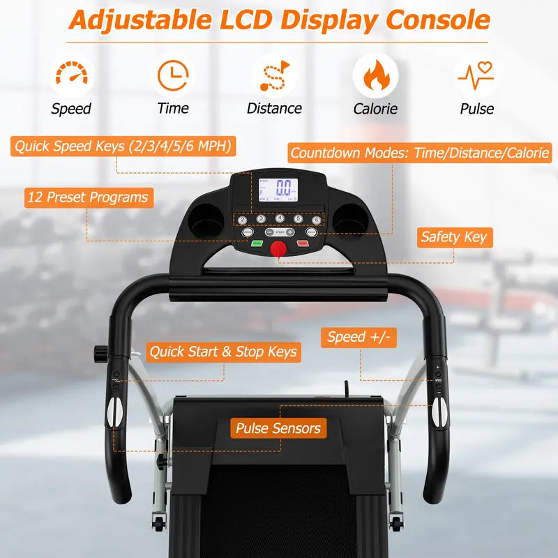 LED-Display Folding Treadmill – Home Running Machine with Phone Holder & Smooth Fold Design