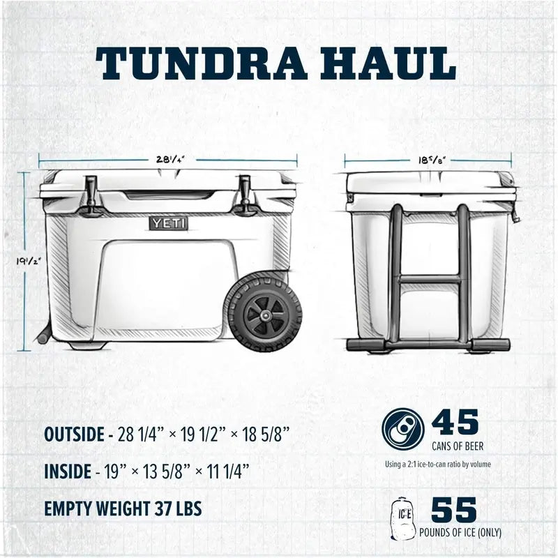 YETI Tundra Haul Wheeled Cooler – Navy Blue, Heavy-Duty Rolling Ice Chest