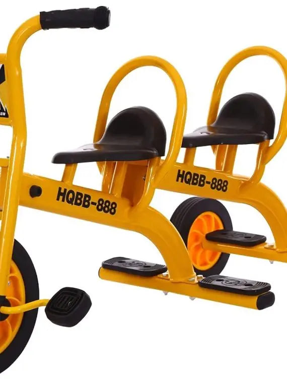 Yellow Kids Tandem Tricycle with Passenger Seat, Inflation-Free Rubber Wheels – Suitable for Ages 3+, Preschool & Daycare Playground Use