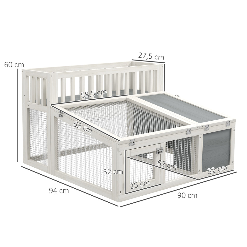 PawHut Kaninchenstall, Holzkaninchenkäfig mit Pflanzenregal großem Raum aus Holz, mehreren Türen Maße 94L x 90B x 60H cm