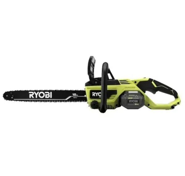 RYOBI 40V Cordless 18″ Chainsaw Kit – Brushless Motor, Battery & Charger Included – Green Trim Design