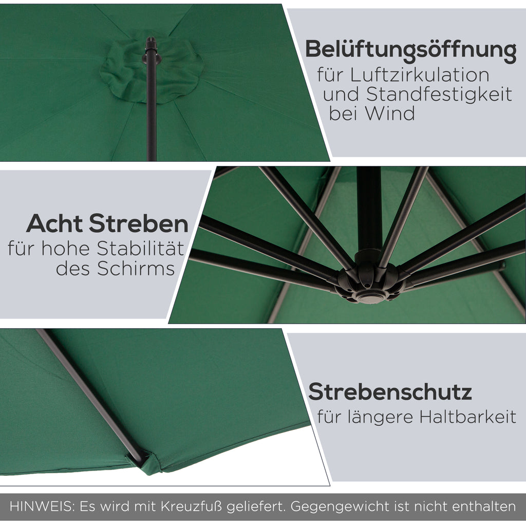 Outsunny Sonnenschirm mit Handkurbel Wetterbeständig 3 m x 3 m x 2,5 m XXL Grün