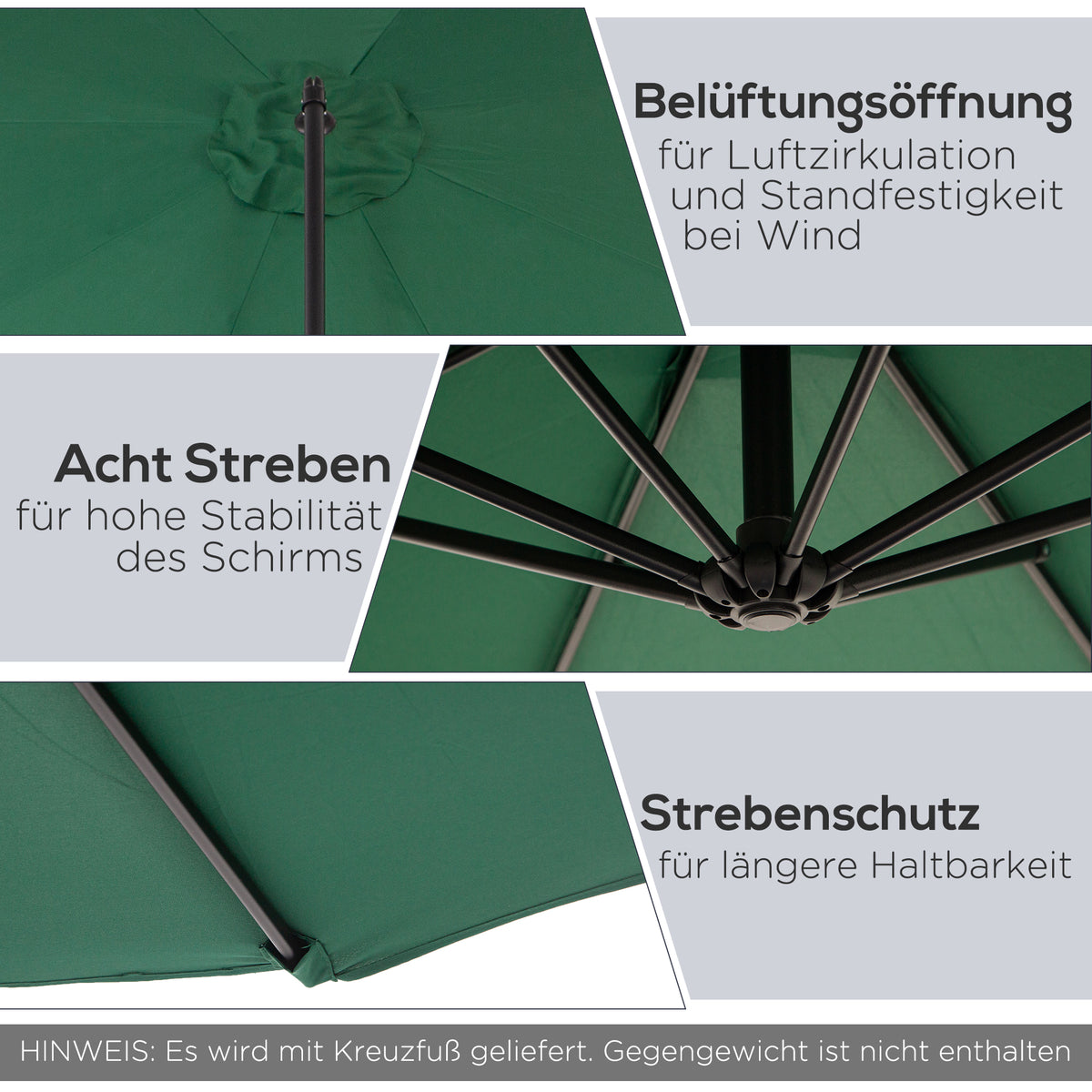 Outsunny Sonnenschirm mit Handkurbel Wetterbeständig 3 m x 3 m x 2,5 m XXL Grün