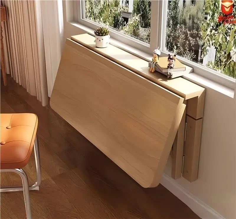 Wall-Mounted Solid Wood Folding Table (120 × 60 cm): Hidden, Space-Saving Surface for Kitchens, Studios, and Home Offices