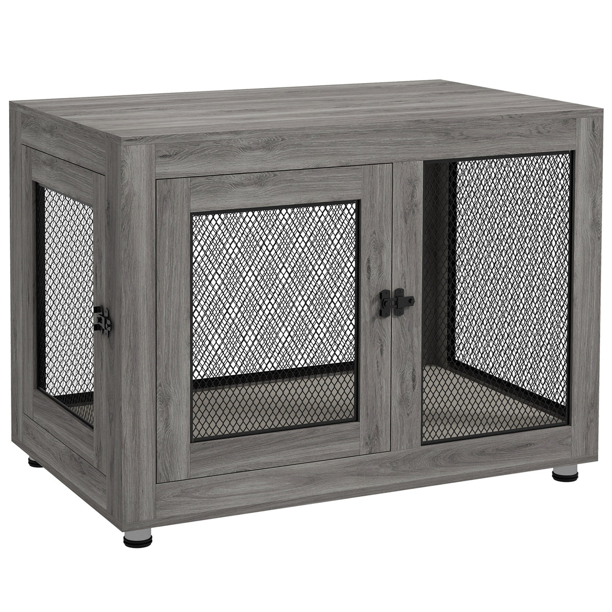 PawHut Hundebox, Welpenbox, mit Ablagefläche, wasserabweisendes Kissen, Stahlgitter, verstellbare Füße, 94x60x71,5 cm