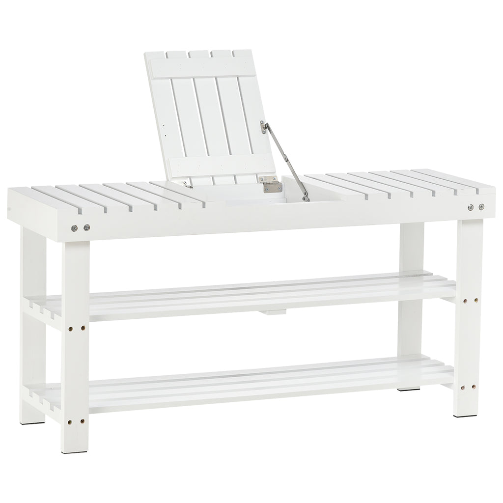 HOMCOM Schuhschrank aus Holz mit 3 Ebenen, Aufbewahrungsregal und verstecktem Fach, 90 x 29 x 45 cm, weiß
