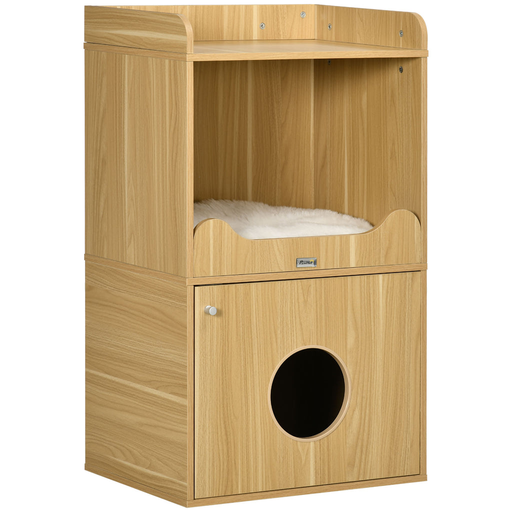 PawHut Katzenklo-Möbel, Katzenstreu-Möbel, 3 Ebenen, Fach mit Tür, 1 Kissen, 60 x 45 x 103 cm