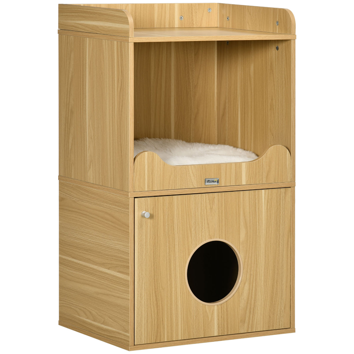 PawHut Katzenklo-Möbel, Katzenstreu-Möbel, 3 Ebenen, Fach mit Tür, 1 Kissen, 60 x 45 x 103 cm