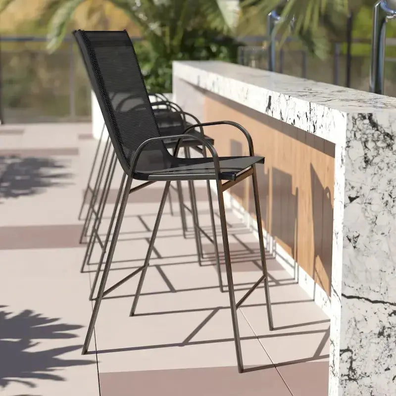Set of 4 Outdoor Barstools with Flexible Comfort Seats – All-Weather Patio Stool Collection