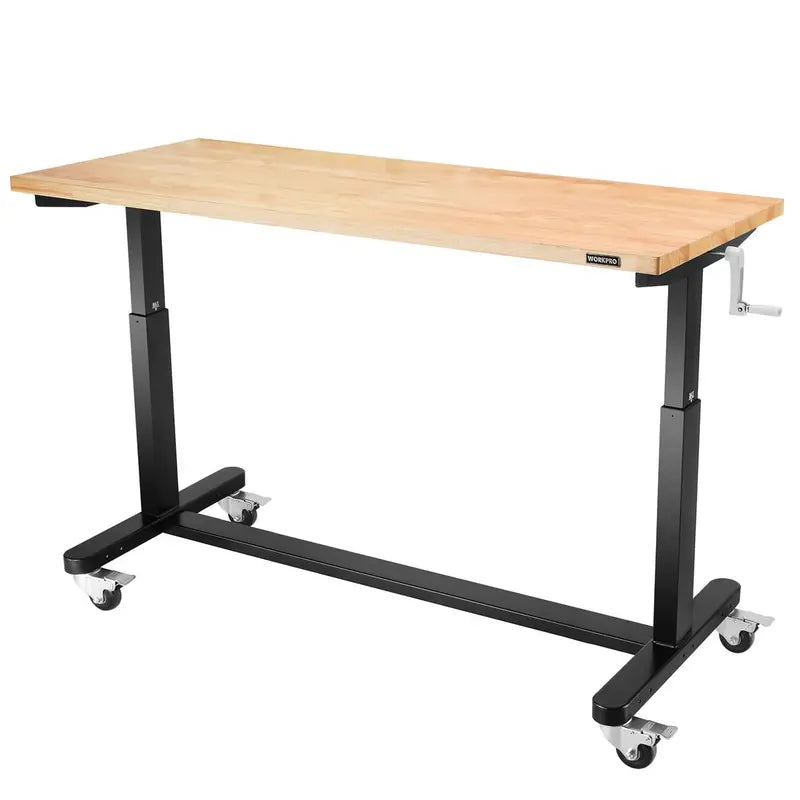 WORKPRO 60-Inch Crank-Adjustable Workbench – Industrial-Strength Table with Leveling Feet and 500-Lb Capacity