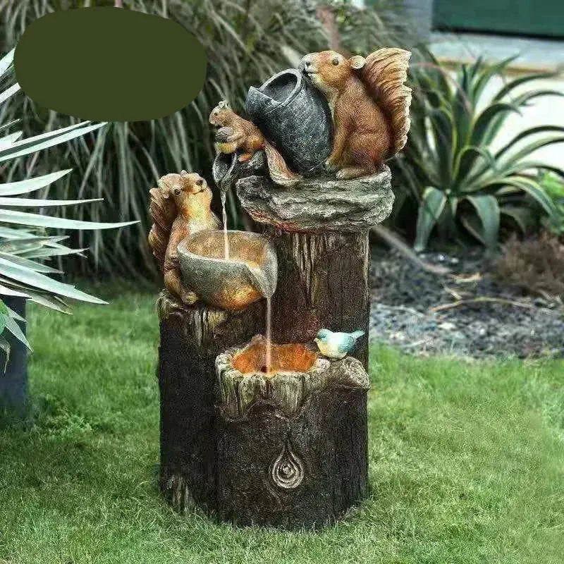 Lunaverde Solar-Powered Garden Fountain Statue – Duck & Squirrel Design with Warm LED Glow, Weatherproof Resin for Patio or Balcony
