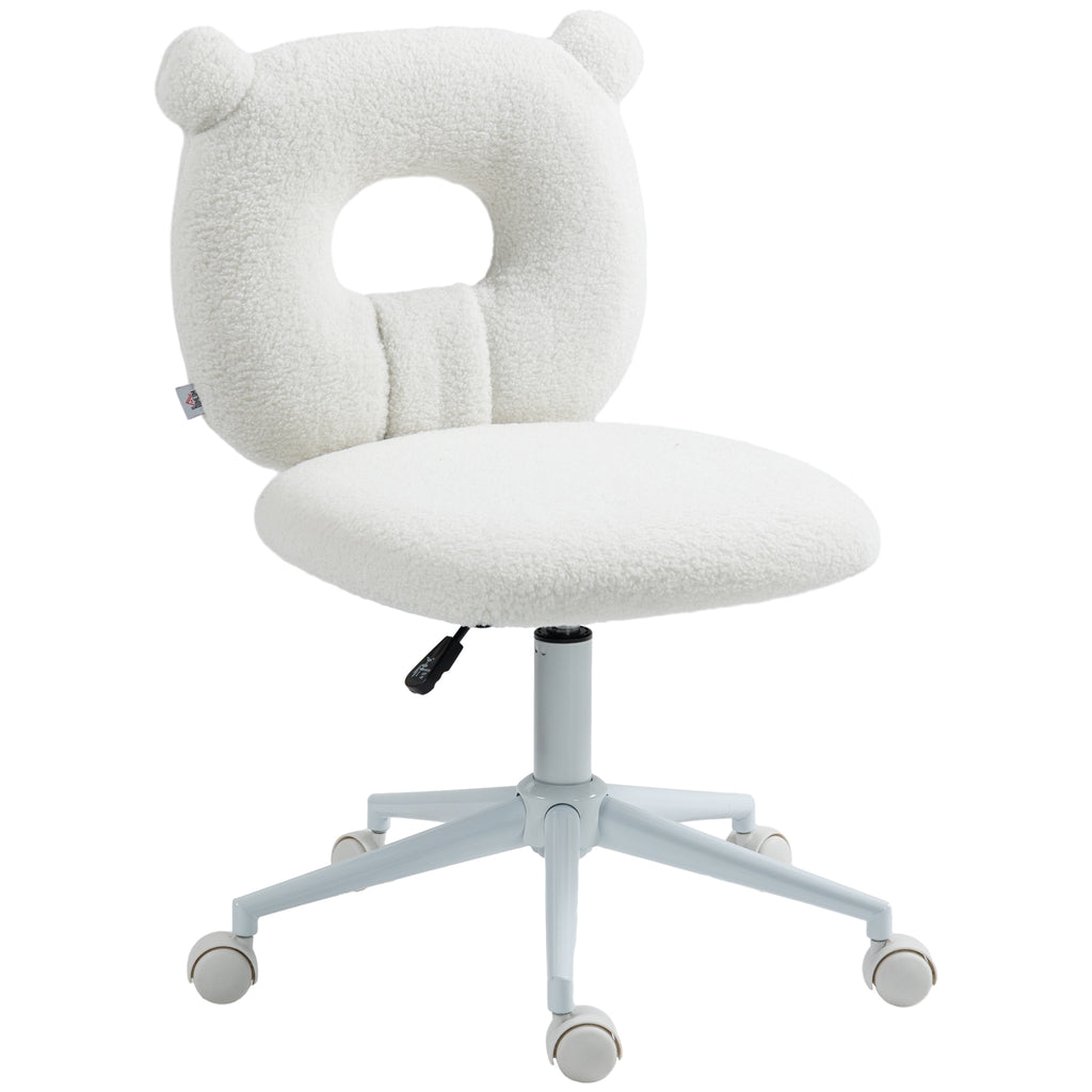 HOMCOM Bürostuhl Schreibtischstuhl, höhenverstellbar, Teddyfell, 50 cm x 56 cm x 90 cm, Weiß