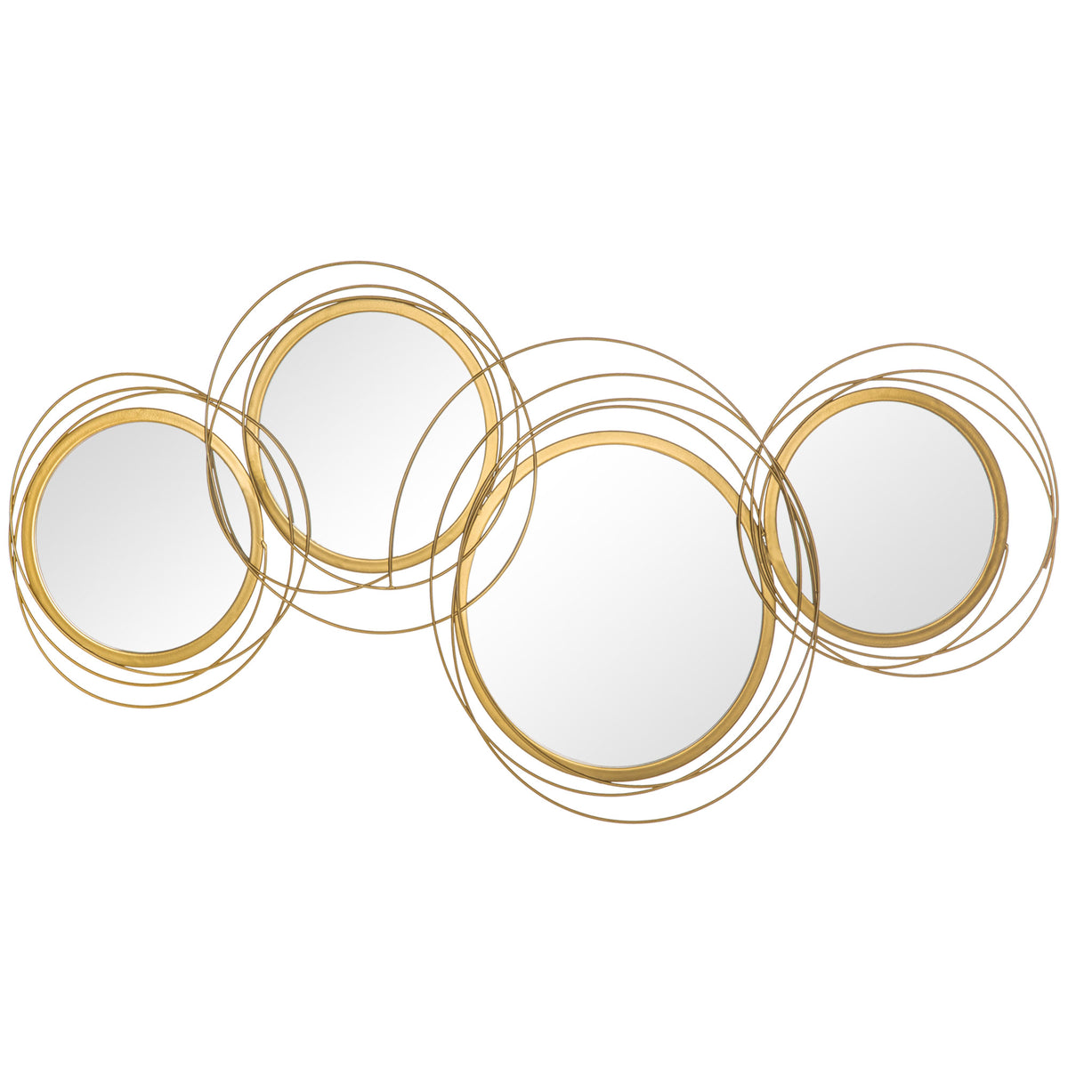 HOMCOM Spiegel-Set für Wanddekoration, Wandschmuck mit 4 runden Spiegeln, Wandspiegel, Flurspiegel,107 x 4 x 56 cm