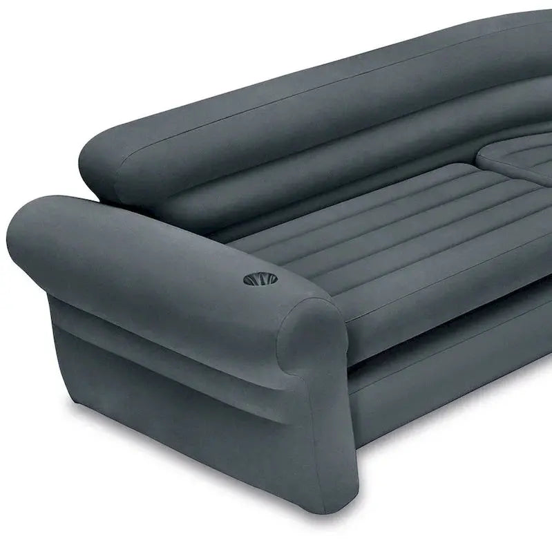 Intex Inflatable L-Shaped Corner Lounge Sofa – Gray, 2-Pack with Built-in Cup Holders
