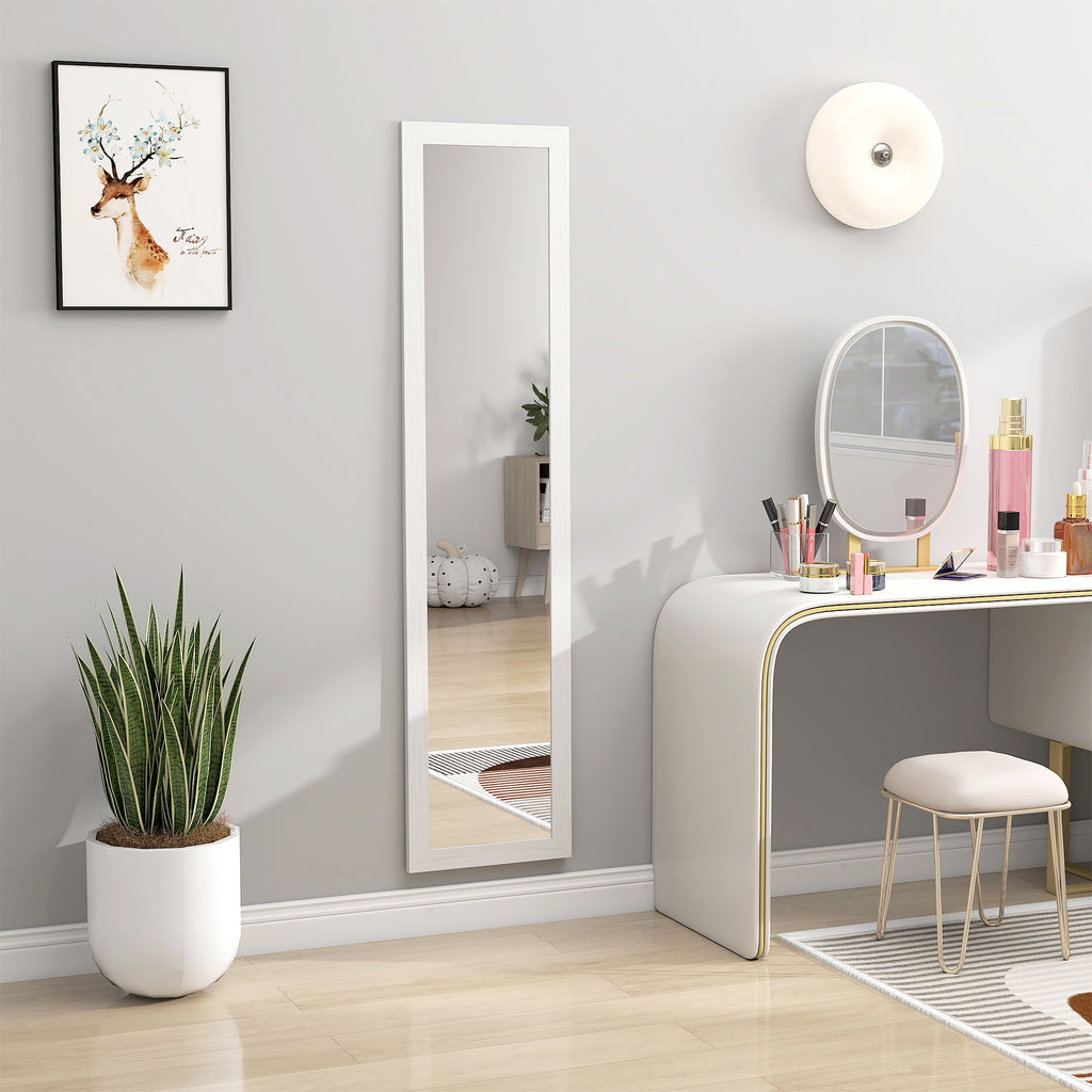 HOMCOM Rechteckiger Standspiegel zum Aufhängen oder Aufstellen mit Holzrahmen für Wohnzimmer Schlafzimmer 37 x 155 cm Weiß