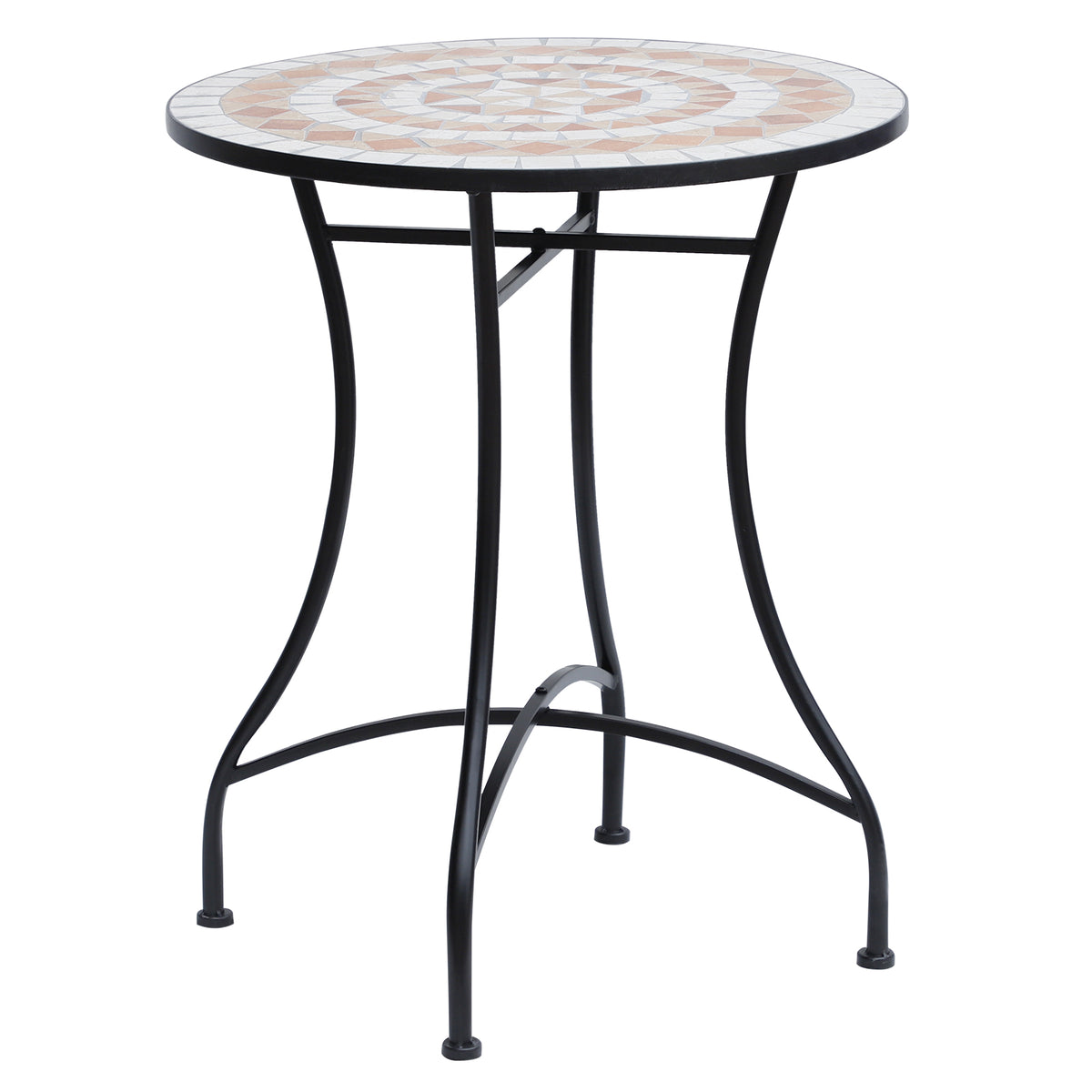 Outsunny Gartentisch Mosaiktisch Balkontisch Beistelltisch Seviertisch rund Stahl + Keramik Orange + Weiß Ø60 x H71 cm