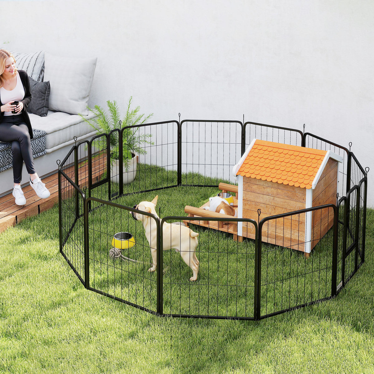 PawHut Hundepark, faltbarer und tragbarer 12-Paneel-Hundepark aus Stahl mit Tür 68 x 80 Schwarz