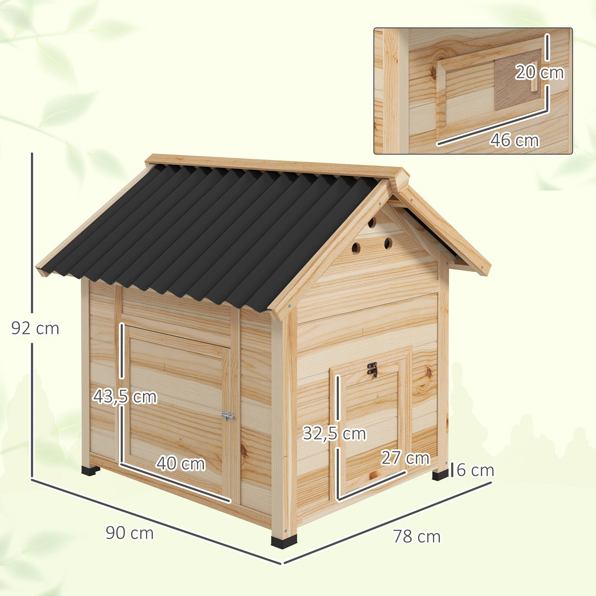 PawHut Entenhaus Entenstall Kleintierstall, wetterbeständig, 2 Eingänge, 2 Rampen, 78 x 90 x 92 cm, 'Natur + Schwarz